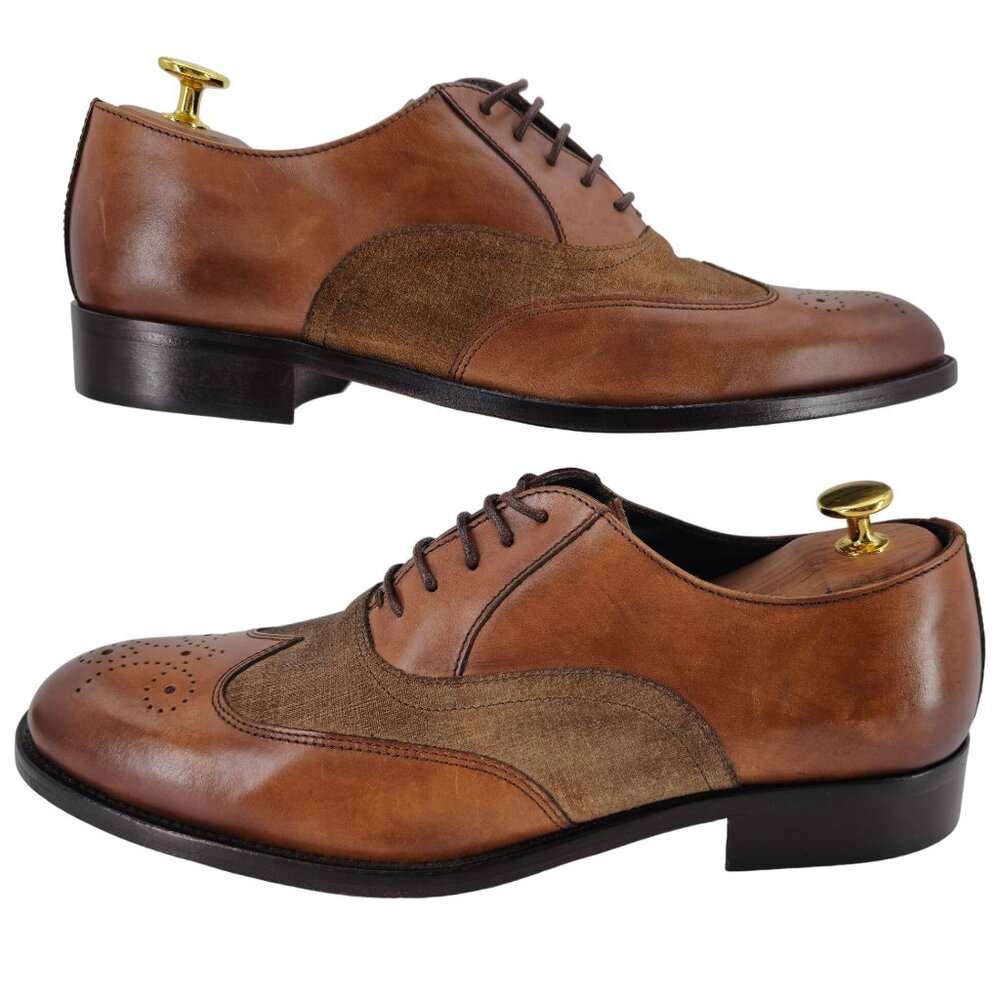 New Bruno Magli Italy Brown Leather Suede Wingtip Oxfords Mens 10M Dress Shoes - Picture 4 of 13
